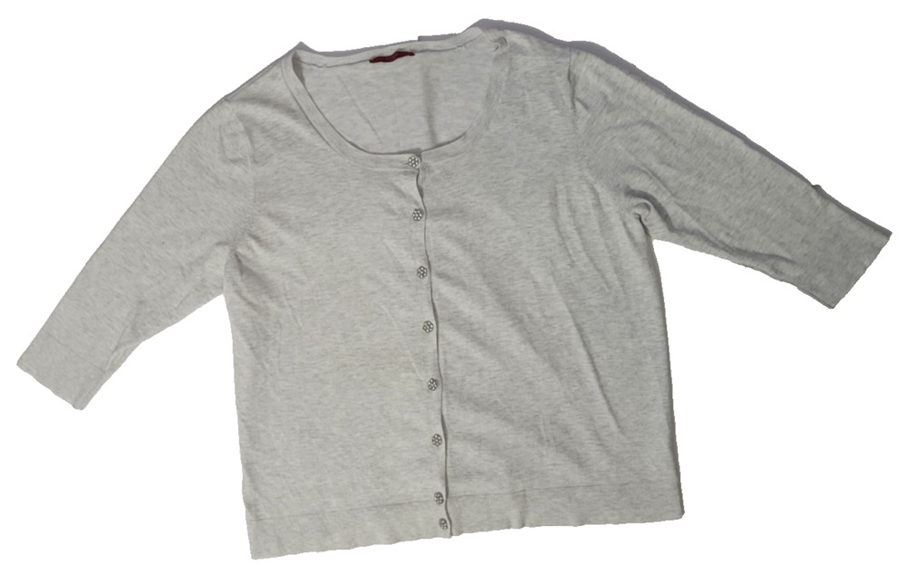 Cyrus Womens Light Gray 3/4 Sleeve Button Front Crew Neck Cardigan Sweater